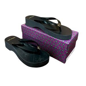 Tory Burch Black Wedge Flip Flop Sandal